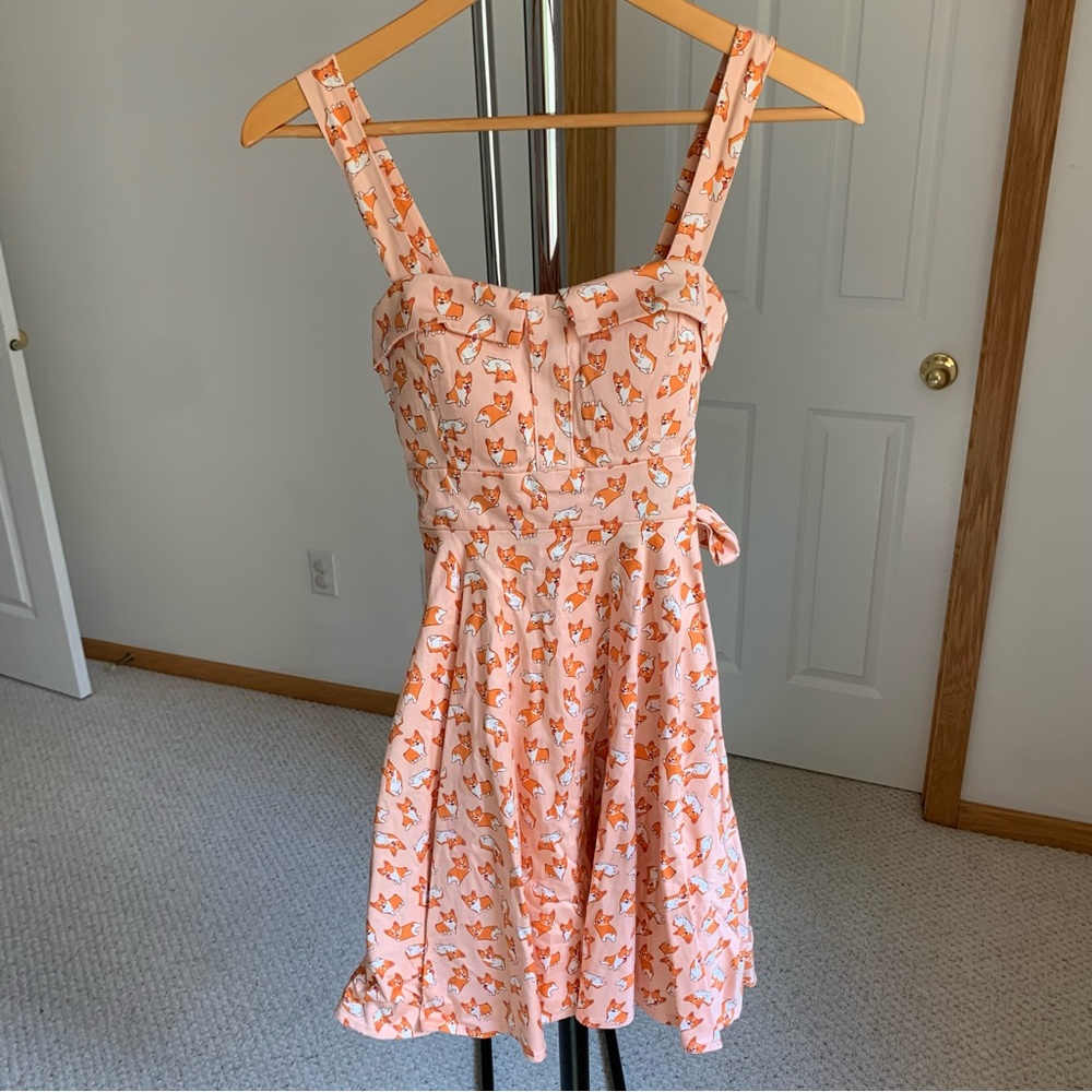 Ixia ModCloth Corgi Dog Print Pinup Retro Fit and Flare Dress Small